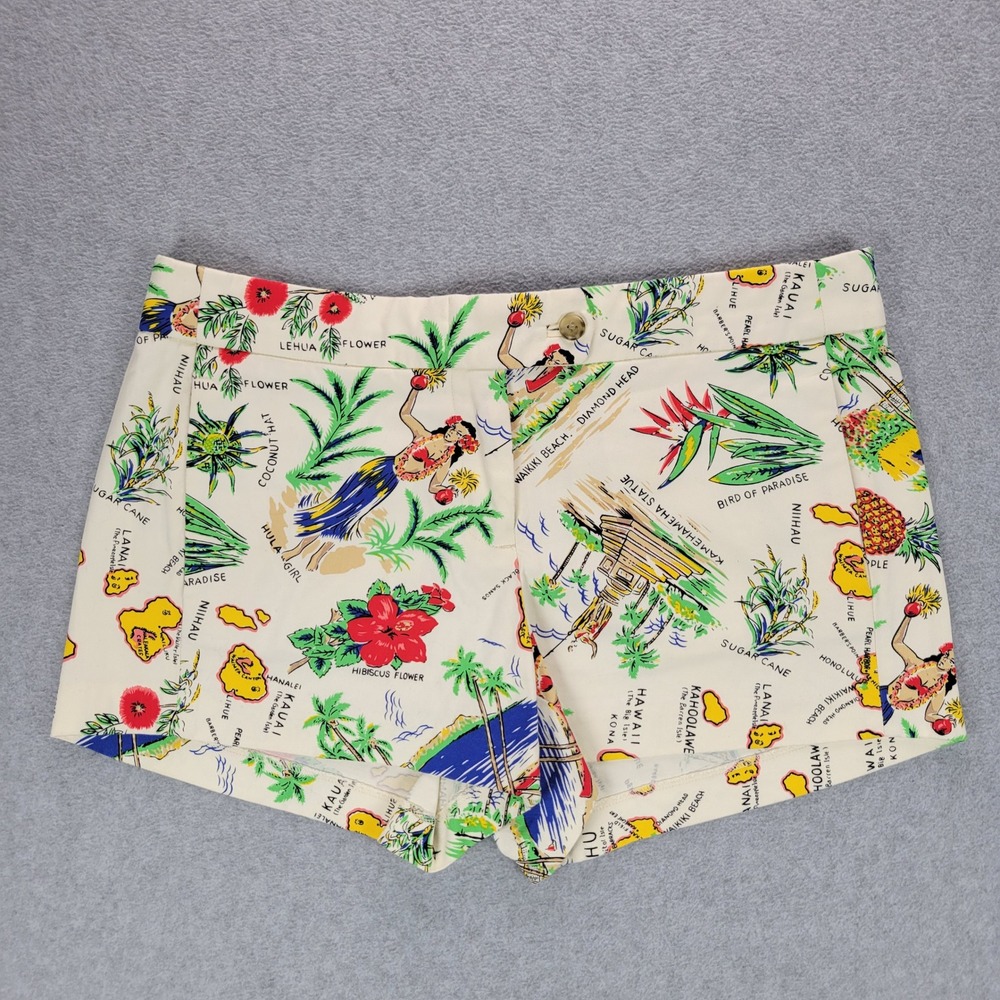 J. Crew Chino Shorts Women 6 Cream Hawaiian Postcard City Fit G2317 Tropical